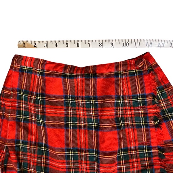 Vintage 100% Wool Grunge Cropped Red Plaid Mini Skirt - Picture 7 of 7